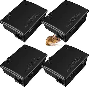 Qualirey Rat Stations Large Rodent with Key Reusable Mouse Stations Mice Blocks Heavy Duty Boxes for Outdoor Rodents Mice Blocks, Black(9.8 x 7.5 x 3.9 Inches,Classic,4 Pack)