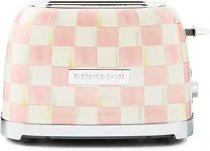 MACKENZIE-CHILDS 2-Slice Toaster, Decorative Toaster for Kitchen, Pink-and-White Rosy Check