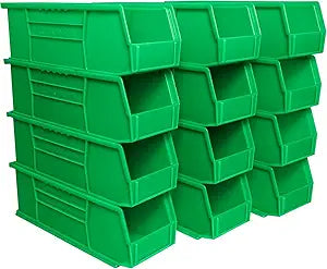 Akro-Mils 30234 AkroBins Plastic Storage Bins, Space-Saving Stackable Bins for Garage, Pantry, Craft Organization, 15" x 5" x 5", Green, 12-Pack