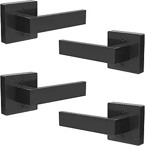 Dummy Door Handles Interior - Pack of 4, Matte Black Door Handle Single Side Lever for Closet & French Doors | Ambidextrous Square Design, Powder Coated Non-Turning and Non-Locking Handle