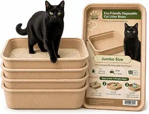 Disposable Cat Litter Box 4 Pack Eco-Friendly Kitty Litter Box, 100% Biodegradable Paper Pulp, Leak-Proof Disposable Travel Litter Boxes for Cats, Cat Tray (Jumbo 22.44 17.91 6.89 in) 4pk