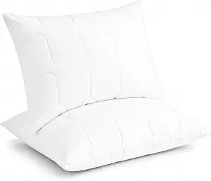 Bed Pillows Queen Size Set of 2, Soft Down Alternative, Quilted Cooling Hotel Pillow for Stomach, Back & Side Sleepers, Plush Low-Loft, Hypoallergenic Oeko-TEX, Breathable Pillows, White