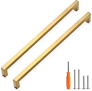 Cabinet Pulls Gold Cabinet Handles Square Drawer Pulls, 5 Pack 15 Inch Stainless Steel Kitchen Door Cupboard Cabinet Handles, Drawer Cabinet Hardware Handles, 384mm Hole Centers