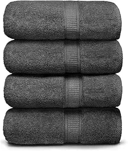 Ariv Bath Towel Set of 4-100% Cotton, 30 x 52 Inch Large Bath Towels, Soft & Highly Absorbent, Quick-Dry, Oeko-TEX Certified - Premium Towels for Bathroom, Gym, Pool, Spa - Grey