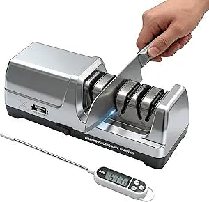 Electric Knife Sharpener for KitchenFast Sharpening to Restore and Polish Chef Straight and Serrated Knives with 3 Stages & 20 Angle System with Metal Dust Box