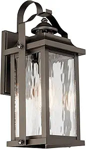 Kichler Linford 1-Light 17.25" H Outdoor Wall Light Fixture with Clear Water Glass in Olde Bronze for Porch, Garage and Entryway Exterior House Lighting, 39456A