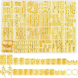 NEBURORA 260 Pcs Gold Hair Jewelry for Braids 14 Styles Loc Jewelry for Hair Dreadlock Metal Gold Braids Rings Cuffs Clips Loc Charms for Women