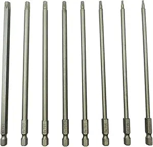 YDLQWCZ Long Torx Security Screwdriver Bit Sets 6 Inch Length T8 T10 T15 T20 T25 T27 T30 T40 S2 Steel Torx Security Head Drill Screw Driver Drill Set (8Pcs 150mm)