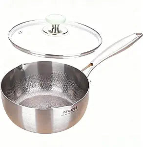 Titanium Saucepan with Lid, Non-Stick Titanium Pot, 500F Heat Resistant, Fast & Even Heating, Universal Induction Gas Electric Glass Halogen Cooktops, Dual-Pour Spouts Design2 QT)