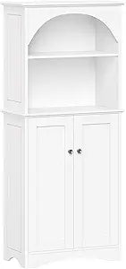 RiverRidge Kitchen Storage Cabinet with Arched Open Shelves & Double Doors - White Buffet Cabinet withAdjustable Pantry Storage - Freestanding Sideboard