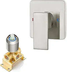 Heyalan Bathroom Shower Valve Mixer Single-Function Single Handle Trim Kit Wall Mount Brass Faucet Shower Rough-In Valve Female Thread,Square,Brushed Nickel