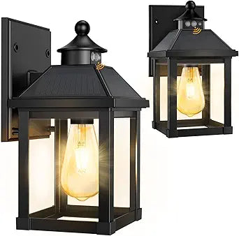 AEQ 2Pack Solar Porch Lights Outdoor, Solar Sconce Lights Outdoor with Motion Sensor, Waterproof Wall Light with Clear Panel for Garage, Porch, Yard, Front Door,5.8 * 5.8 * 11.8in