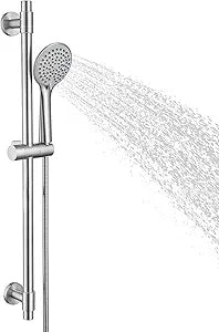 Adjustable 30-Inch Shower Slide Bar with 5-Function Handheld Shower Head, Stainless Steel Wall Mount Shower Slide Bar Set with Extra Hose (Brushed Nickel)