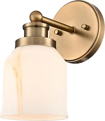 HYDELITE Vintage Wall Sconce Gold Vanity Light with Bell-Shaped Glass Indoor Brass Wall Light for Bathroom Living Room Bedroom Hallway Washroom E26 Base