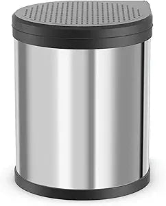 Hailo Compact-Box M Built-in Kitchen Trash Can with Lid-Lift System, 4 Gallon Under Cabinet Waste Bin, Space Saving Hinged Door Mount Garbage Can for Left or Right Installation - Stainless Steel