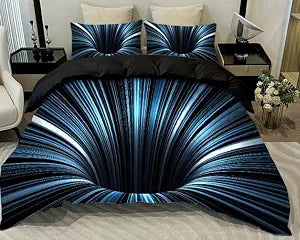 NTBED 3D Abstract Queen Comforter Set Stripe Bedding Set Blue White