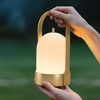 Tubicen Rechargeable Table Lamp Waterproof Outdoor Lantern Portable 4000mAh Battery Operated Camping Lamp Brass 4-Level Touch Dimmable Cordless Outdoor Table Lamp for Bedroom Bathroom Patio Balcony