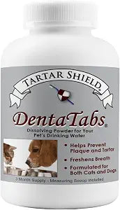 Tartar Shield DentaTabs | Dog & Cat Dental Mouthwash Water Additive Powder | Fights Tartar Plaque & Bad Breath Cleans Teeth & Gums | Natural Pet Oral Health Support | Hypoallergenic & Calorie-Free