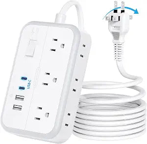NTONPOWER 10FT Extension Cord 2 Prong, 2 Prong to 3 Prong Outlet Adapter, 1875W 2 Prong Power Strip with 4 USB Ports(2 USB C),Wall Mount Flat Plug Extension Cord Old House