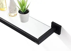 Bathroom Shelf, Glass Shelf for Bathroom, 22.32 Inch Large, 8mm Extra Thick Tempered Glass Shelves Wall Mounted, Square Modern Rectangular, Matte Black,No Assembly, 071090-MB