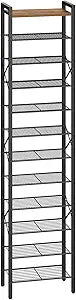 YATINEY 12-Tier Narrow Shoe Rack, Tall Shoe Rack for 12-24 Pairs, Slim Shoe Storage Organizer with Wooden Top, Space Saving, Metal Frame, for Entryway, Rustic Brown and Black SS61BR