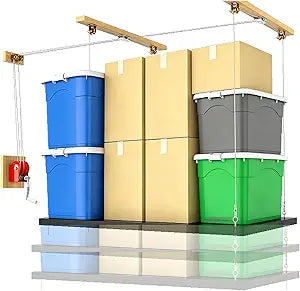 Overhead Garage Lifting Storage Rack, Garage Storage Lift, Garage Ceiling Hoist Organizer for 300 Lb Capacity, Pulley System Supports Ceilings 8-16 Feet High Garage, Easy to Install