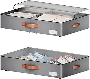 Under bed Storage With Wheels,Low profile 5.5 inches Height Storage Bins,Rolling Under bed Shoe Storage Containers,Under bed Storage Drawers for clothes & blankets