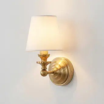 Antique Linen Shade Wall Sconce- Brass Finish Base and Conical Fabric Shade Wall Light Fixture for Bathroom, Bedroom, Dining Room and Entryway(6.5" D x 11.5" H Brass)