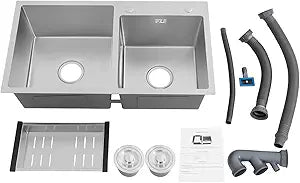 Drop in Kitchen Sink, Stainless Steel Workstation Sink with Drain Basket, Efficient Drainage, Double Bowl, Top Mount, 31 Inch