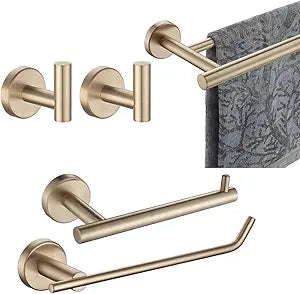 JQK Bathroom Hardware Set, 5-Piece Bath Accessories Set Champagne Bronze Wall Mount Includes 24 in Towel Bar, 9 in HT Bar, TP Holder, Towel Hook x 2, BAS105-CB