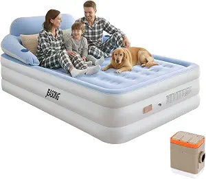 JEASONG Air Mattress Queen with Built in Pump, 20" Raised Blow Up Mattress, Cordless Inflatable Mattress, Air Bed with Headboard, Inflatable Bed Portable Airbed for Camping, Guest, and Home, 700 lbs
