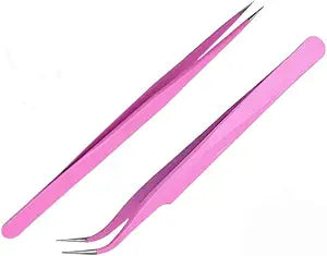 Aoshang 2PCS Stainless Steel Straight and Curved Tip Tweezers Nippers