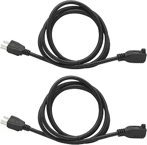Newhouse Electric 3-Foot Black Power Extension Cord 2-Pack EXTCORD3FT-BL-2, Plug Extension Outlet Supports 2-Prong and 3-Prong Devices, Heavy-Duty Power Cord with Single Electrical Outlet