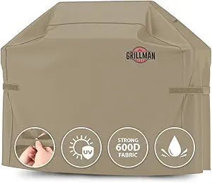 Grillman Grill Cover, BBQ Outdoor Grill Covers, Charcoal, Gas Grills, Waterproof, Rip-Proof, Weather-Resistant, Anti-UV, Barbecue Cover for Weber, Genesis, Charbroil, Nexgrill, etc (Tan, 60 Inch)