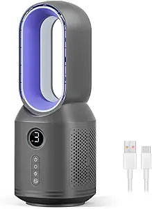 Bladeless Desk Fan, 13 Inch Quiet Oscillating with 106┬░ Rotation, Battery Operated Portable Table Fan, 3 Speeds & Night Light, LED Display, Button Control, Personal Fan for Bedroom Office Nightstand