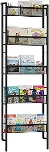 B8 Kids Bookshelf Wall Mounted, 5-Tier Wall Bookshelf for Kids, Children's Bookcases Organizer for Toys and Books, Metal Toddler Book Shelves for Nursery, Bedroom, Living Room, Black