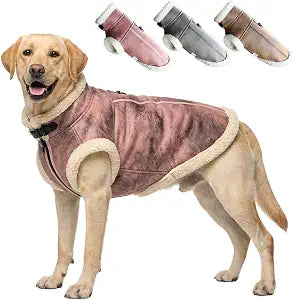 Retro Aviator Dog Jacket Faux Leather Winter Coats with Sherpa Fleece Lining for Dogs, Windproof Bomber Outfits for Giant Doggy, Boxer & Labrador Costumes for X-Large Girl Pets, Pink, XXXL