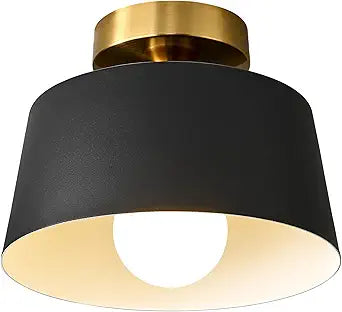 Modern Semi Flush Mount Ceiling Light,Metal Light Fixture,E26 Ceramic Lamp Head,Black and Gold Ceiling Lamp for Hallway Kitchen Entryway Bedroom Laundry Room (10Inch)