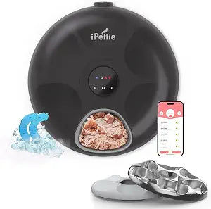 iPettie Donut Frost WiFi 6 Meal Automatic Wet Food Feeder with Ice Packs for Senior and Weak Pets, App Control Programmable Timer, Holds 6 x lb. of Food, Black, Stainless Steel and PlasticTray