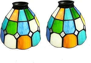 HUIMEIJU Multicolored Stained Glass Lampshade, 2-Piece Set - Fan Shaped, Tiffany Style Replacement