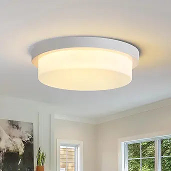 12.8 White Flush Mount Ceiling Light Fixture, Modern Round Ceiling Light with Frosted Glass Shade, 3-Light Close to Ceiling Light for Bedroom Kitchen Hallway Entryway, E26 Base