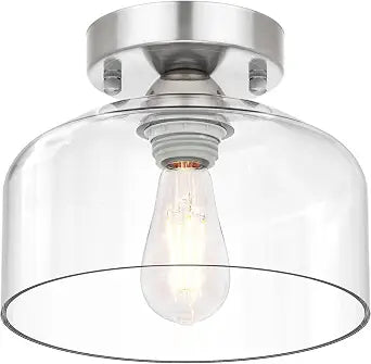 LACCEN Semi Flush Mount Ceiling Light Silver, Clear Glass Pendant Lamp Shade, Modern Farmhouse Light Fixture for Hallway Corridor Kitchen Entryway Bedroom, Bulb Not Included
