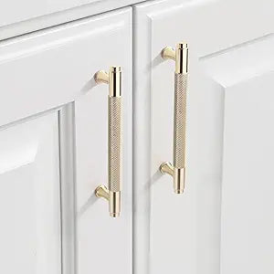 9BUILD 10 Pack Knurled Cabinet Pulls 5 Inch Brushed Gold Kitchen Cabinet Handles Gold Cabinet Hardware Kitchen Handles for Cabinets Brass Drawer Pulls T Bar Drawer Handle