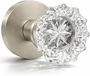 Mega Handles Feerie Crystal Door Knobs - 1 Pack Reversible Passage Door Knobs, Heavy Duty Satin Nickel Door Knob for Closet & Hallway, No Lock, Fits All Standard Door Sizes - Satin Nickel