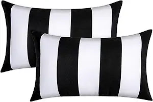 Pack of 2 12x20 Outdoor Pillows, Waterproof Throw Pillows with Inserts, Decorative Lumbar Pillows for Patio, Garden, Couch, Furniture, Sofa, Bed, Living Room (Black and White)