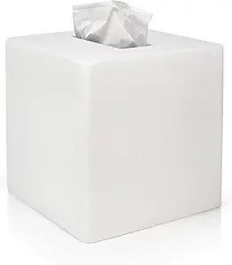White Tissue Box Cover Square Heavy Hand-Poured Resin Tissue Box Cover Holder Home Decor Cube Square Tissue Box Holder with High Gloss Lacquer Finish Stays Shiny & Wont Move When Pulling Tissues