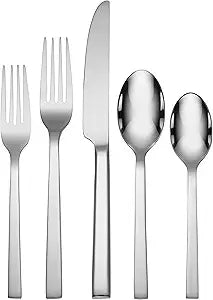 Oneida Silverware Set, Chefs Table 20 Piece Everyday Flatware Set, Service For 4, 18/0 Stainless Steel, Dishwasher Safe, Knives Spoons And Forks Sets, Home And Kitchen Utensils (Silver, 20 Piece)