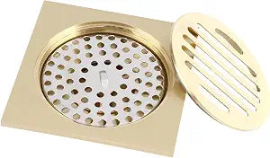 lyrlody Brass Square Shower Drain, 12x12 Inch Bathroom Floor Waste Grate with Removable Strainer Cover, Bath Drain Attachment for Home