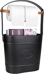 Autumn Alley Farmhouse Toilet Paper Holder Stand Free Standing Bathroom Tissue Holder in Matte Black Reserve Storage for Extra Rolls Magazine Stand Farmhouse Bathroom DecorBlack