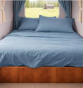 Rajlinen Short Queen RV Camper Sheet Set (60x75) 100% Egyptian Cotton, Soft & Cooling, 16" Deep Pocket Fitted Sheet, Luxury Hotel Quality Bedding for RVs, Campers & Motorhomes (Cadet Blue)
